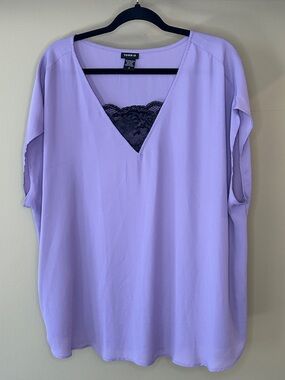 torrid Lavender V-Neck Blouse with Black Lace Trim